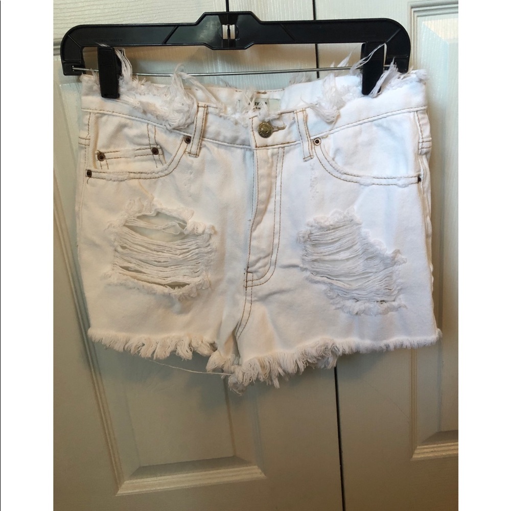 Forever 21 White Distressed Shorts